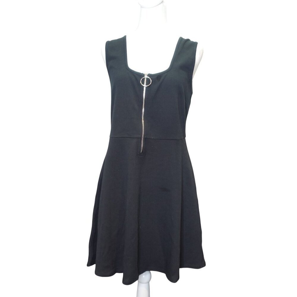 Avec Les Filles Front zip mini sleeveless square neck black dress Women's size L